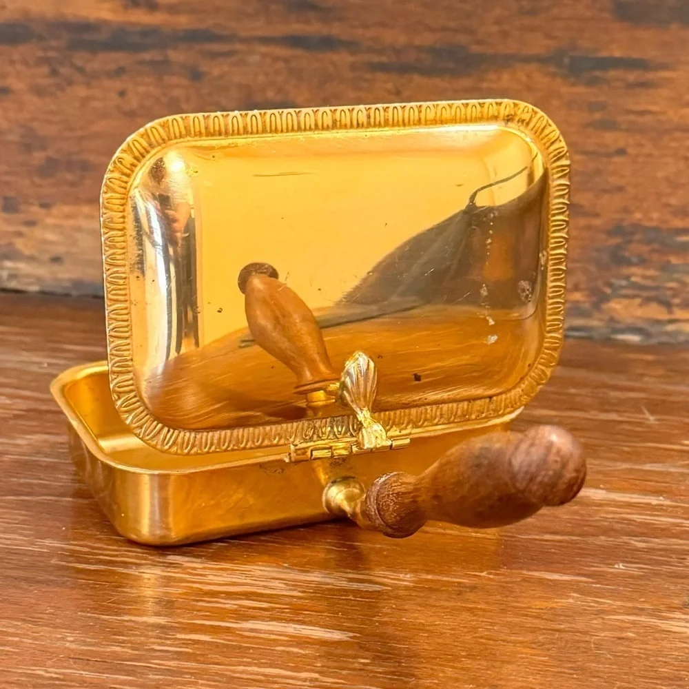 Vintage Italian 24kt Gold Plated Silent Butler Crumb Catcher with Wood Handle - Picture 7 of 12